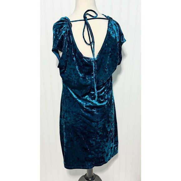 Karin Stevens Scoop Neck Stretchy Velvet Dress Teal Blue Women's Cowl Size 14 - Picture 4 of 9